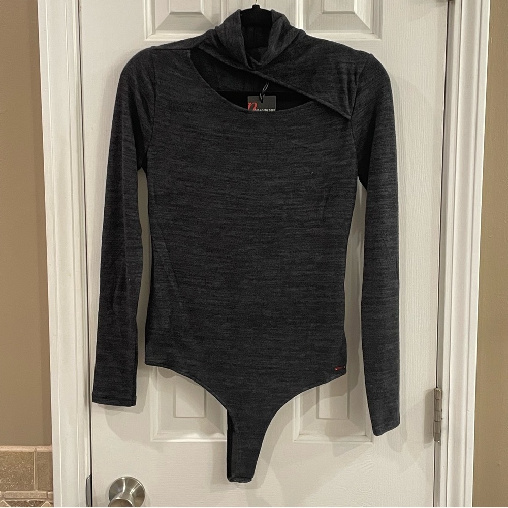 n:Philanthropy Asymmetrical Long Sleeve Bodysuit Charcoal - M